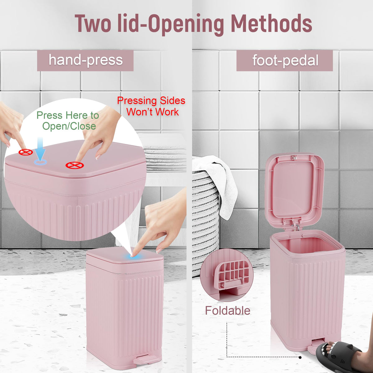 rejomiik pink can featuring soft-close lid to keep odors hidden and quiet