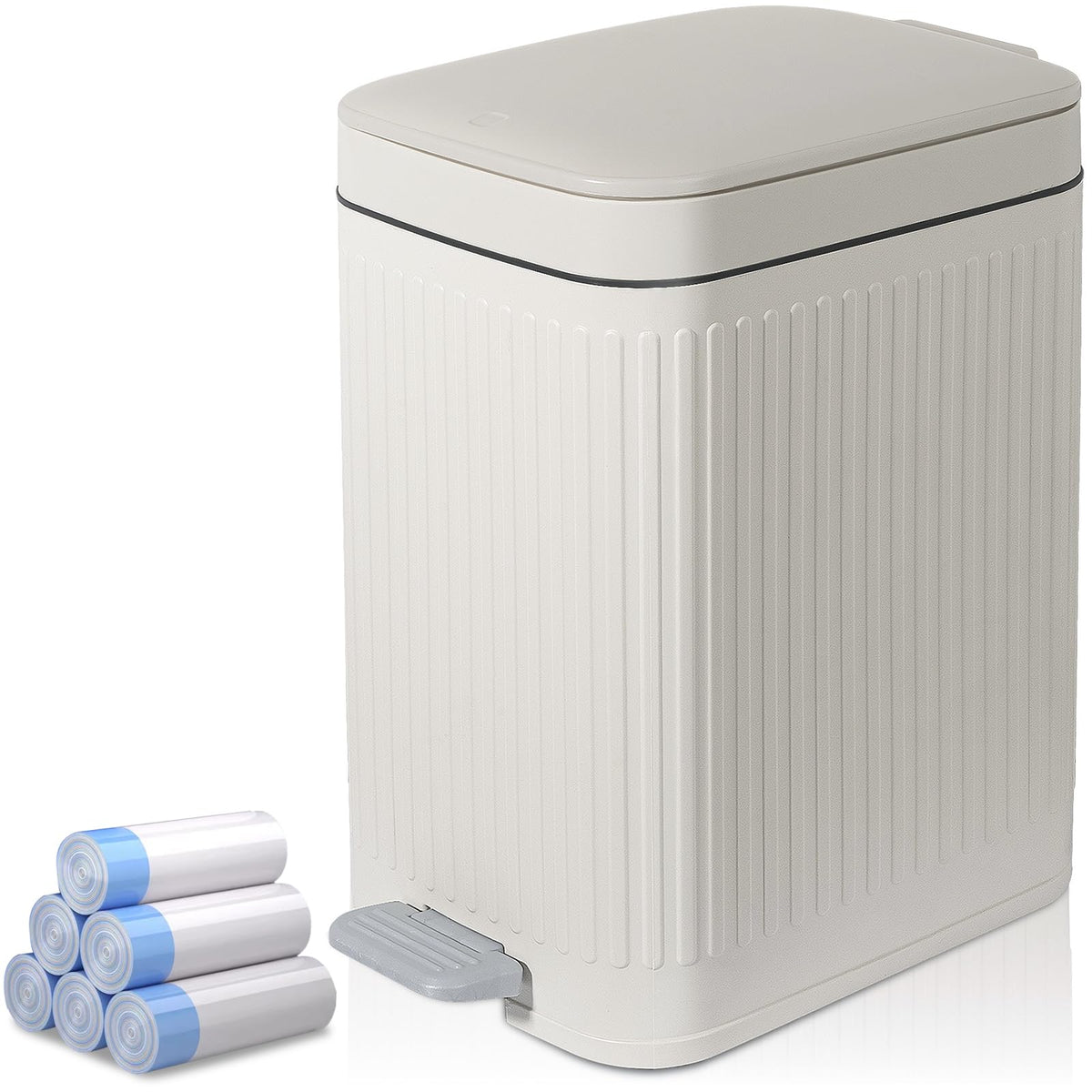 rejomiik small bathroom trash can with lid and 1.9 gallon capacity for compact spaces