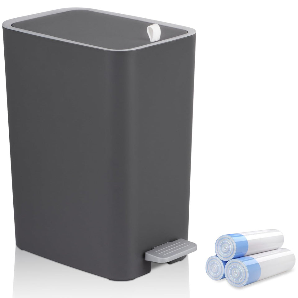 rejomiik small bathroom trash can with pedal lid for easy, hands-free disposal
