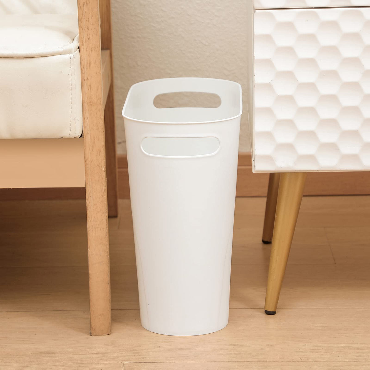 rejomiik bathroom trash can ideal for narrow spaces beside sink.