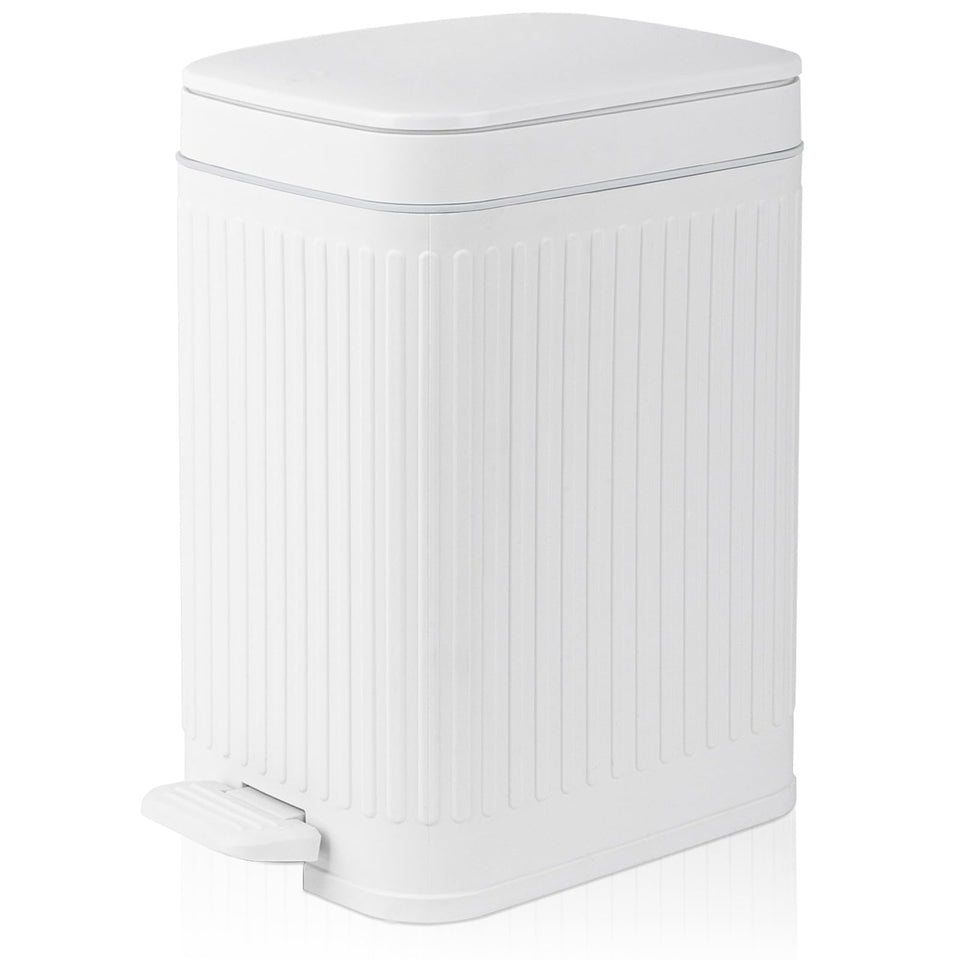 Rejomiik small trash can with lid and step for hands-free waste disposal.