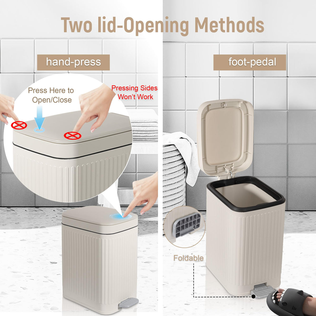 rejomiik soft-close lid trash can cream, whisper-quiet operation