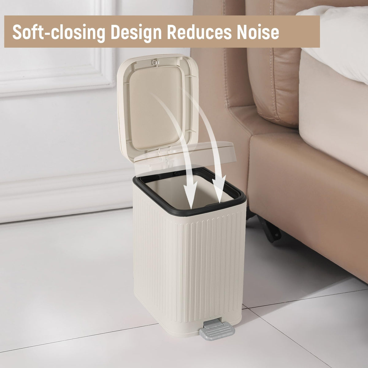 rejomiik space-saving design trash bin cream, fits tight spaces