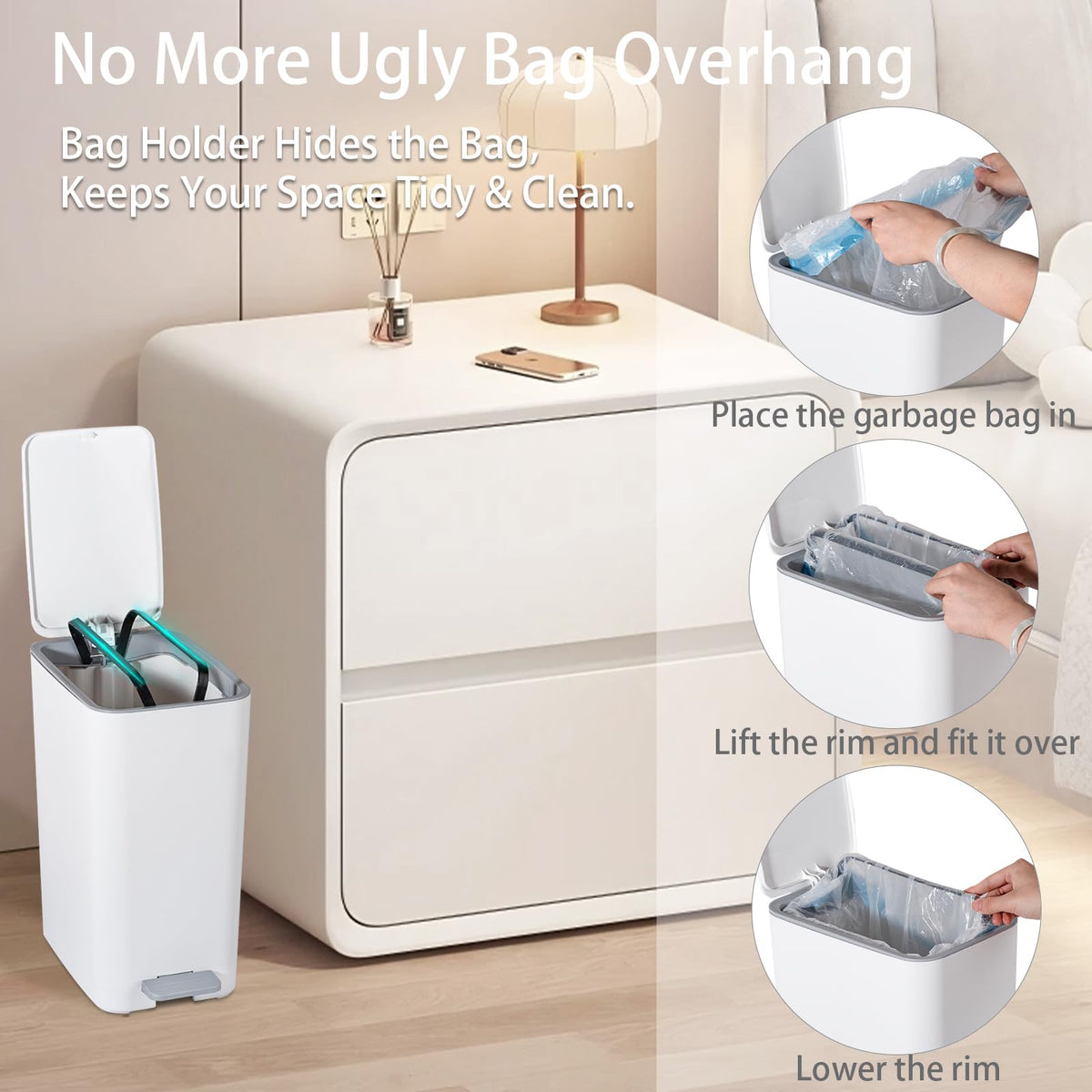 rejomiik stay-open lid at 90 degrees for hands-free disposal