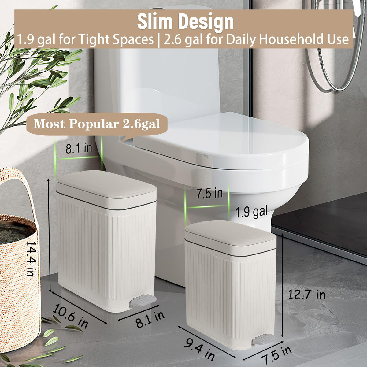 rejomiik step-action pedal trash bin cream, hands-free disposal option