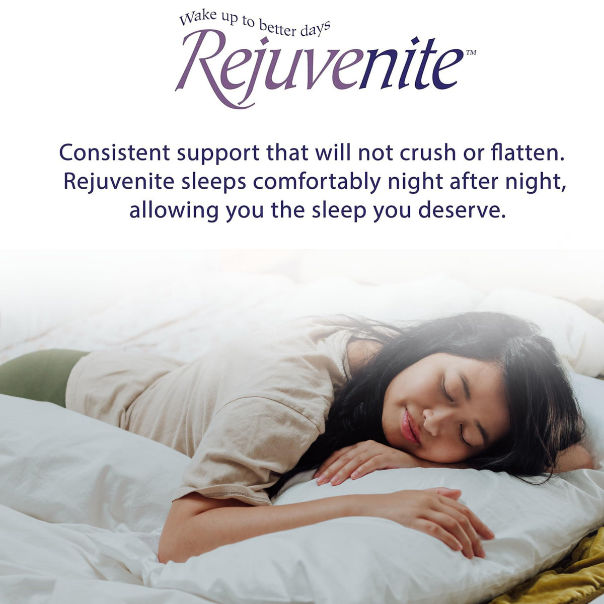 RejuveNite cover close-up shows machine-washable fabric for easy care
