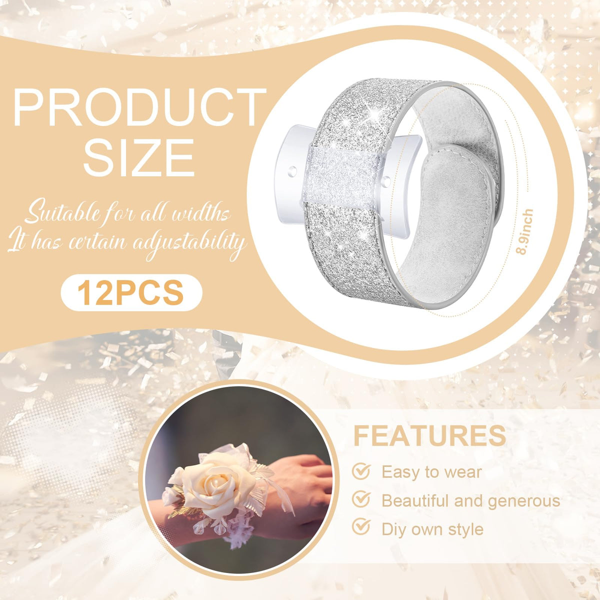 Relaxgiant corsage wristlet band silver back texture provides a subtle, modern shine