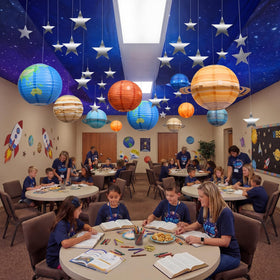 Relaxgiant space ceiling set is ideal for birthday parties and classroom events.