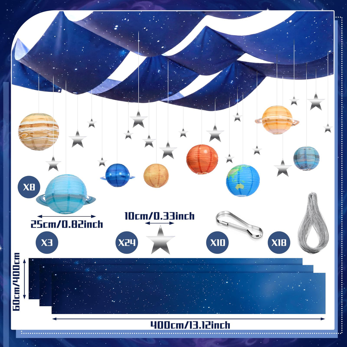 Relaxgiant space lanterns provide soft ambient lighting for science-themed parties.