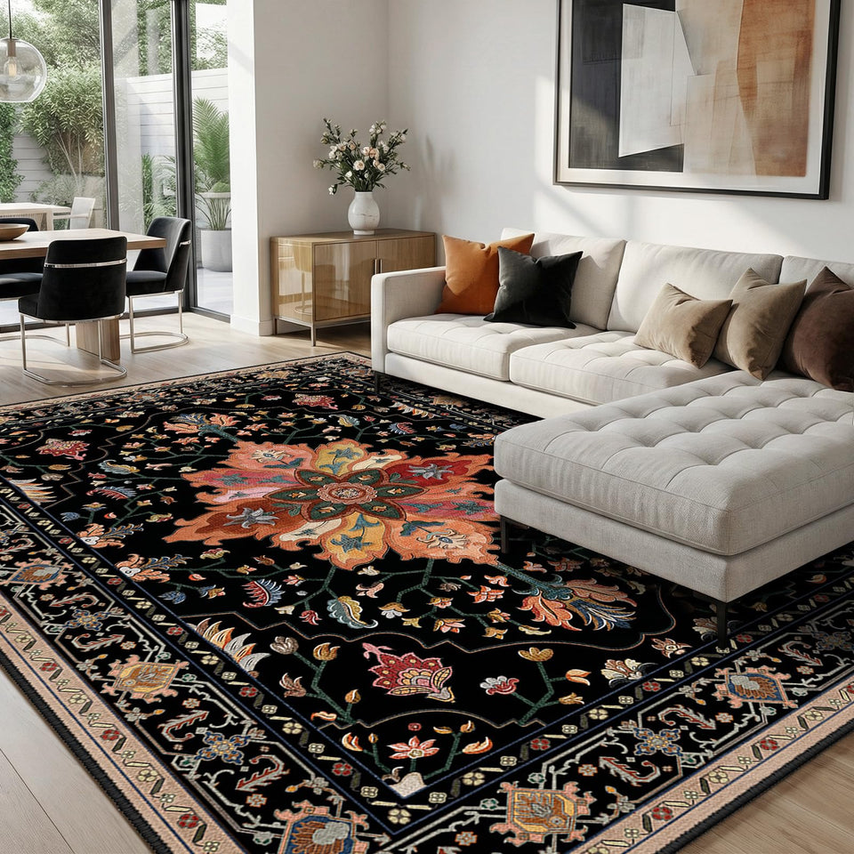 RELEANY 8x10 area rug with a washable surface for easy spill cleanup