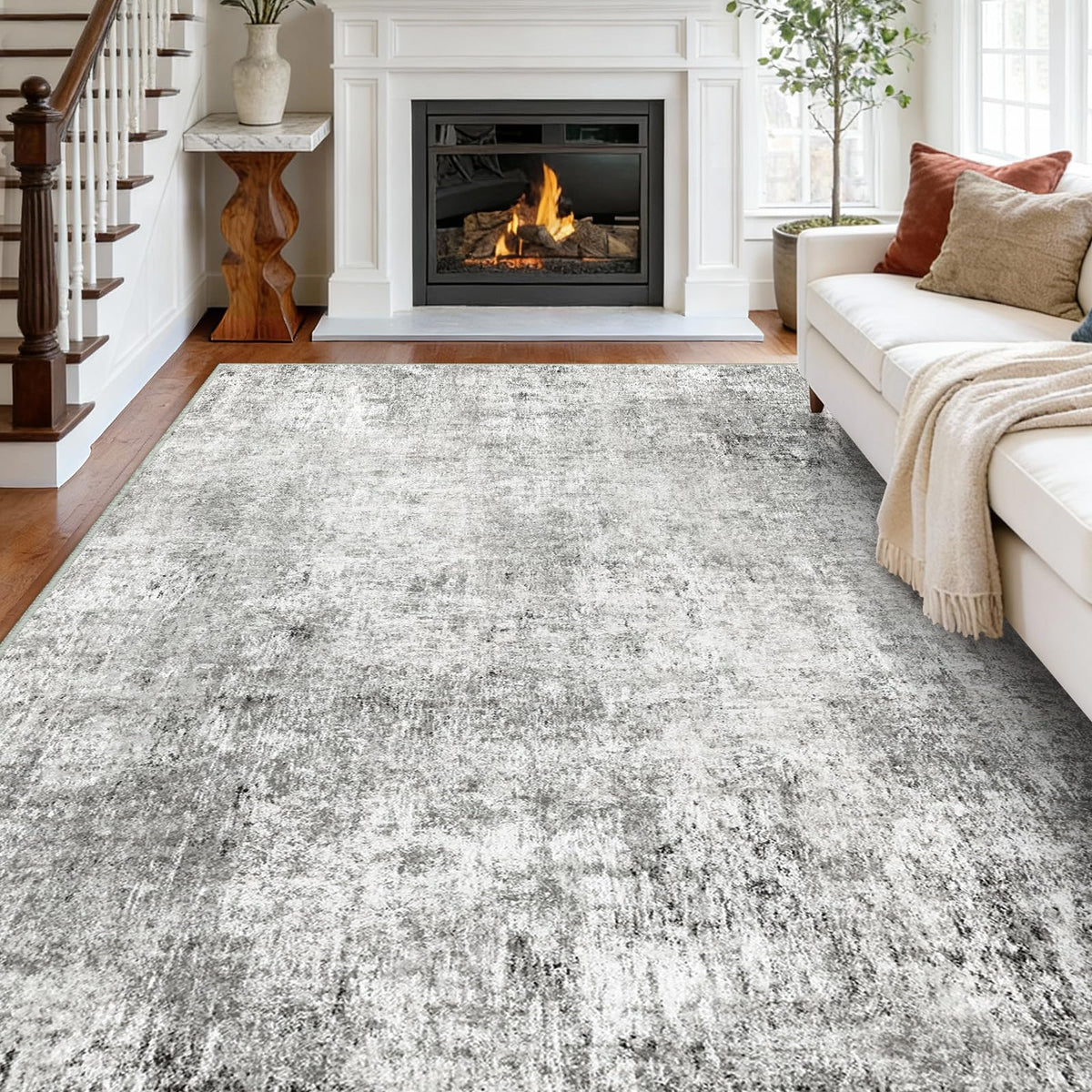 RELEANY abstract print rug detail showing rich color and pattern.