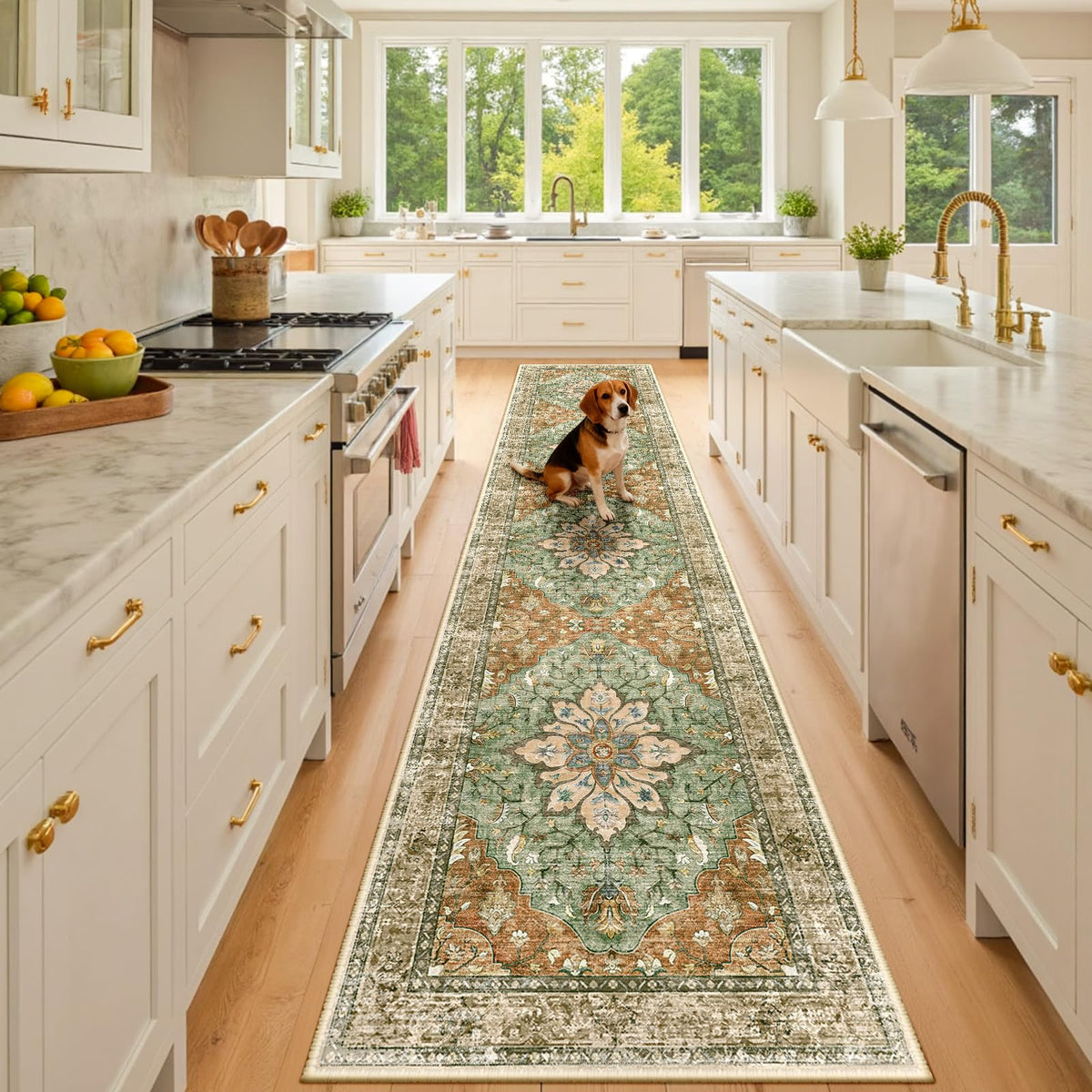 RELEANY 2x10 brick red rug, kitchen or hallway with easy cleanup