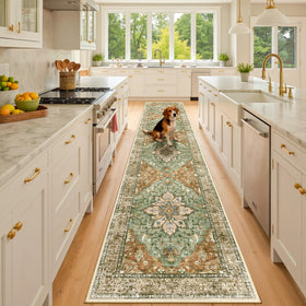 RELEANY 2x10 brick red rug, kitchen or hallway with easy cleanup
