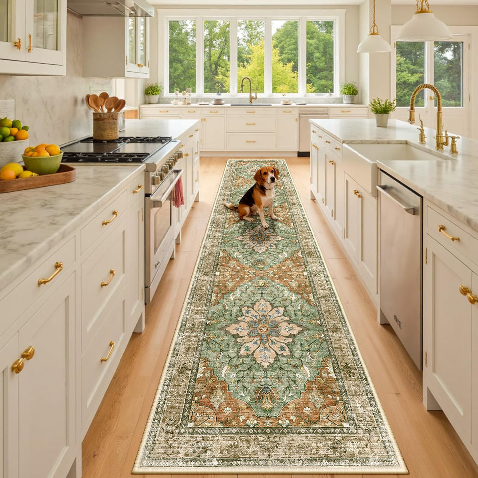 RELEANY 2x10 brick red rug, kitchen or hallway with easy cleanup