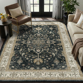 RELEANY area rug with floral medallion pattern adds vintage charm and easy care