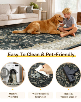 Soft low-pile surface of RELEANY rug feels cozy underfoot with non-slip backing