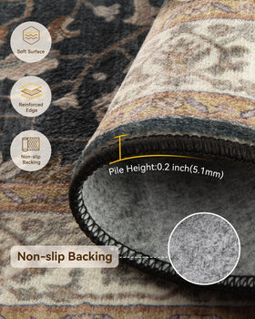 RELEANY rug showcases distressed vintage florals for timeless living room styling and simple cleaning