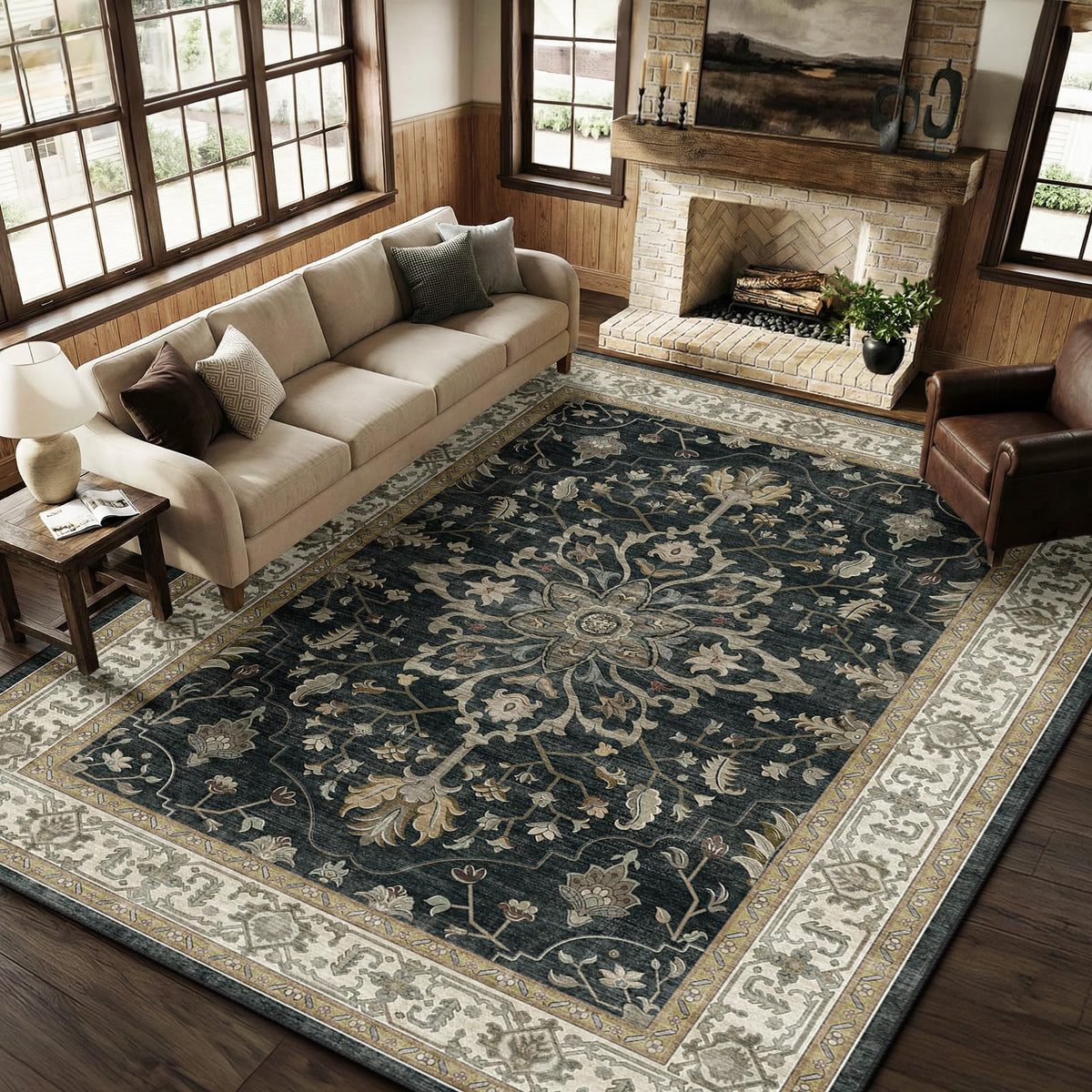 RELEANY area rug 8x10 with floral distress medallion design for living rooms