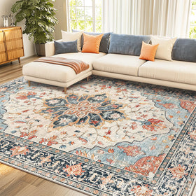 RELEANY area rug with floral distress medallion pattern adds classic elegance to living spaces.
