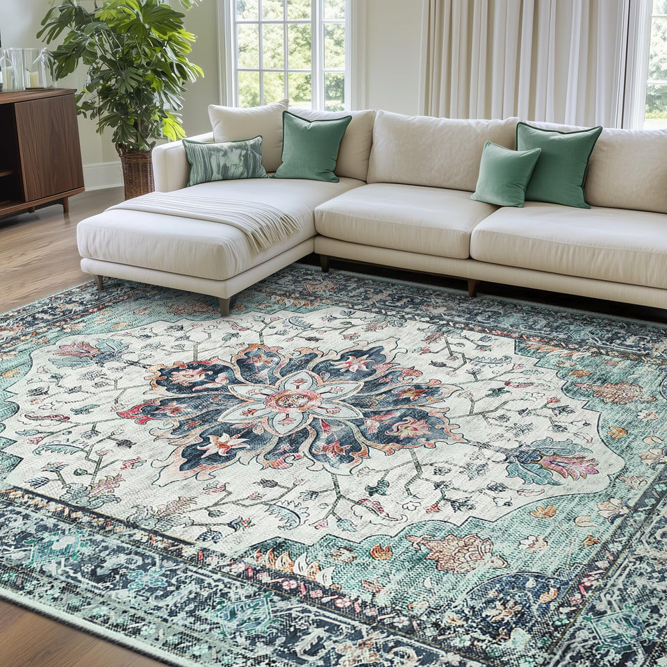 RELEANY 8x10 area rug with non-slip backing for safety and style