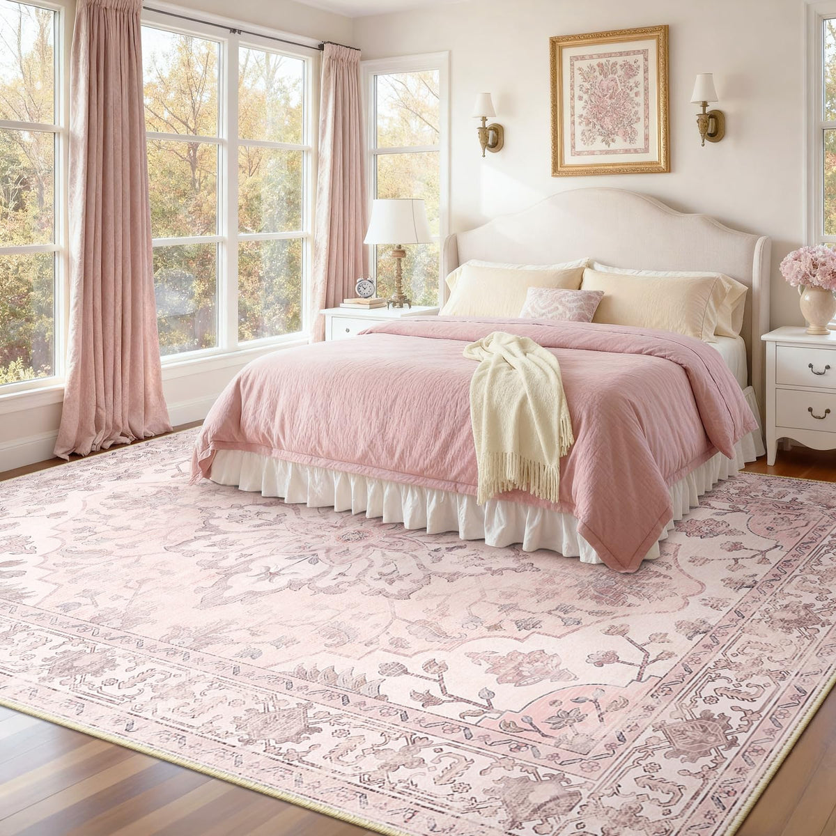 RELEANY area rug 8x10 floral medallion features soft underfoot and non-slip backing