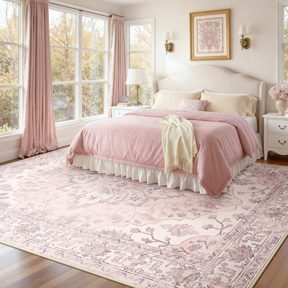 RELEANY area rug 8x10 floral medallion features soft underfoot and non-slip backing