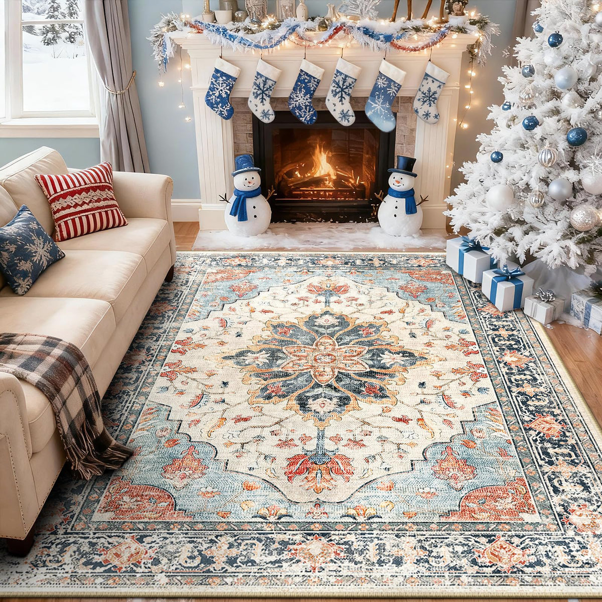 RELEANY rug with distress floral pattern brings timeless color to home decor