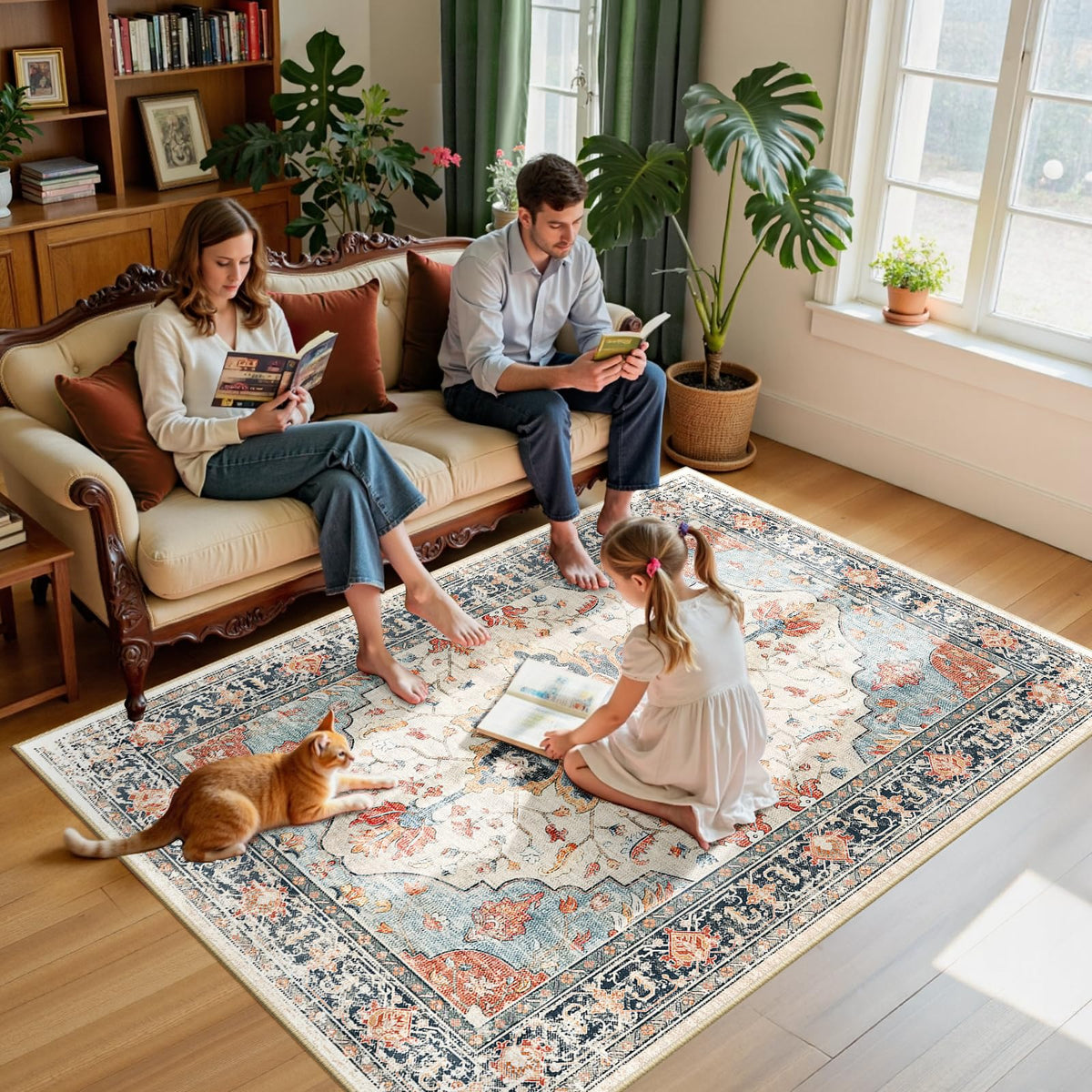 RELEANY medallion print rug enhances living room ambiance
