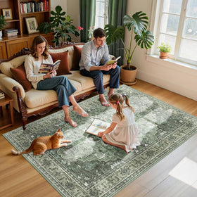 RELEANY area rug non-slip backing demo shows stable placement on floors