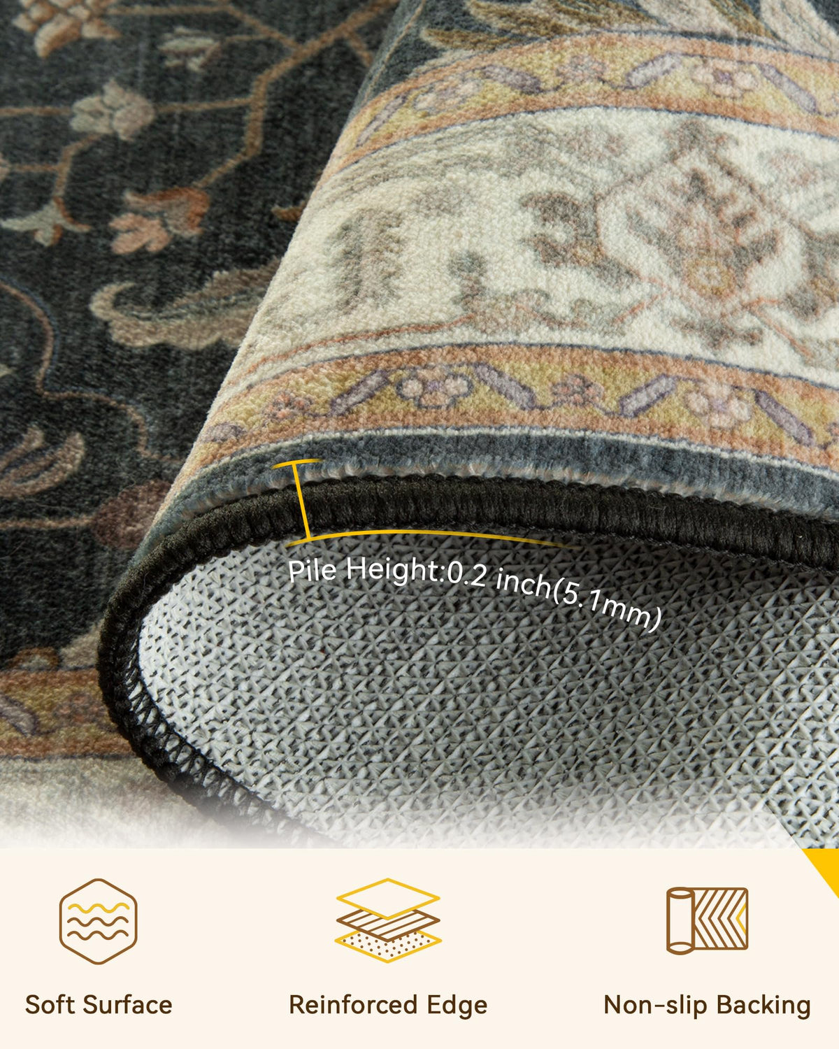 RELEANY 8x10 vintage black brown neutral rug accents living areas
