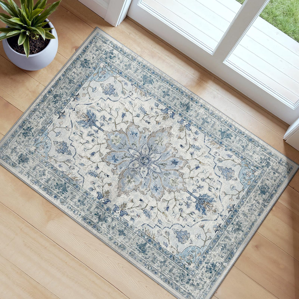 RELEANY area rug sunflower-pattern closeup for vintage decor and cozy feel.