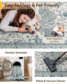 RELEANY area rug washable fabric allows simple spot cleaning or machine wash.
