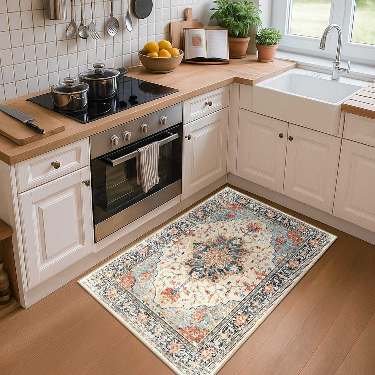 RELEANY rug shows creases from packaging that relax with use