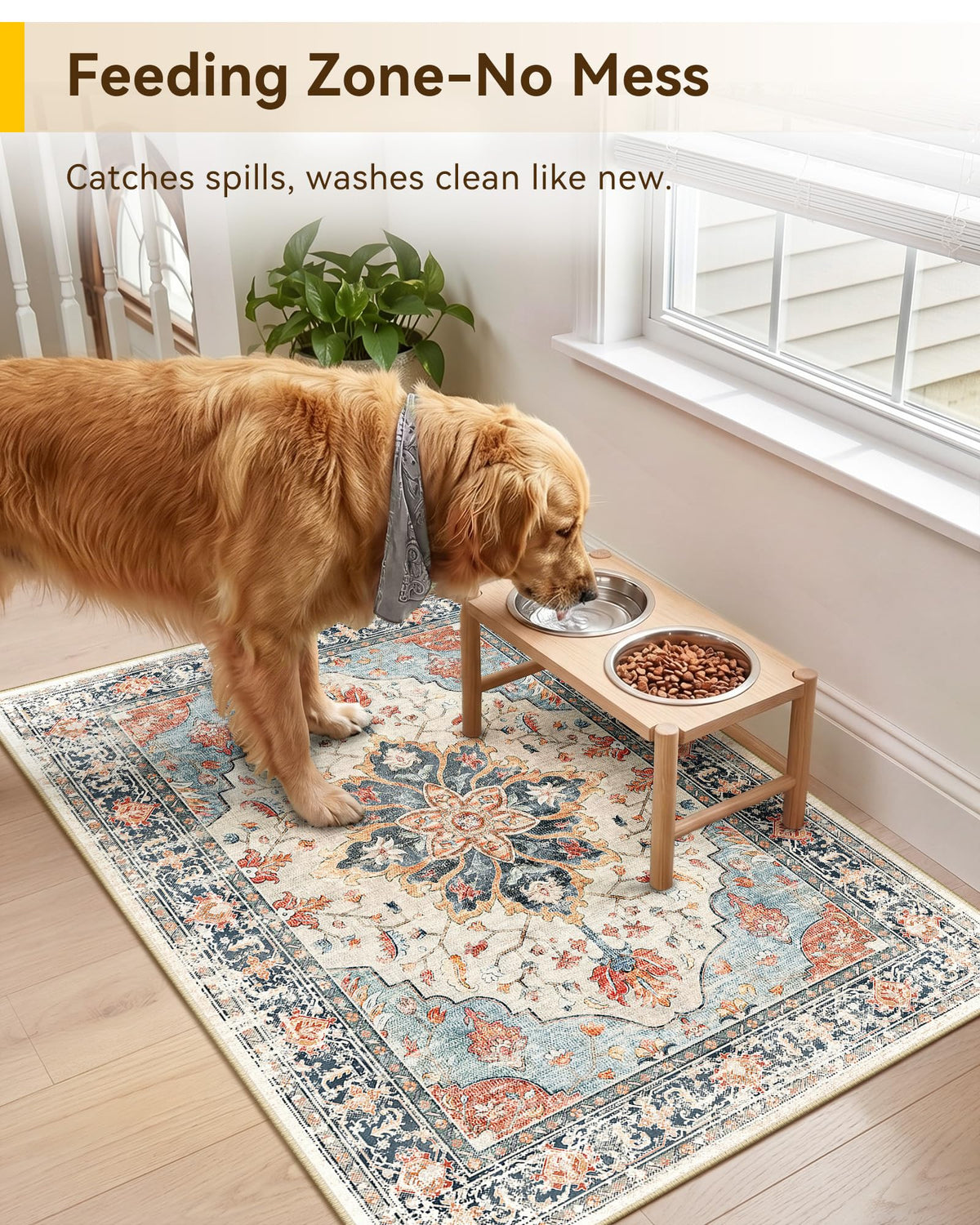 RELEANY rug with non-slip backing stays securely in place on busy floors