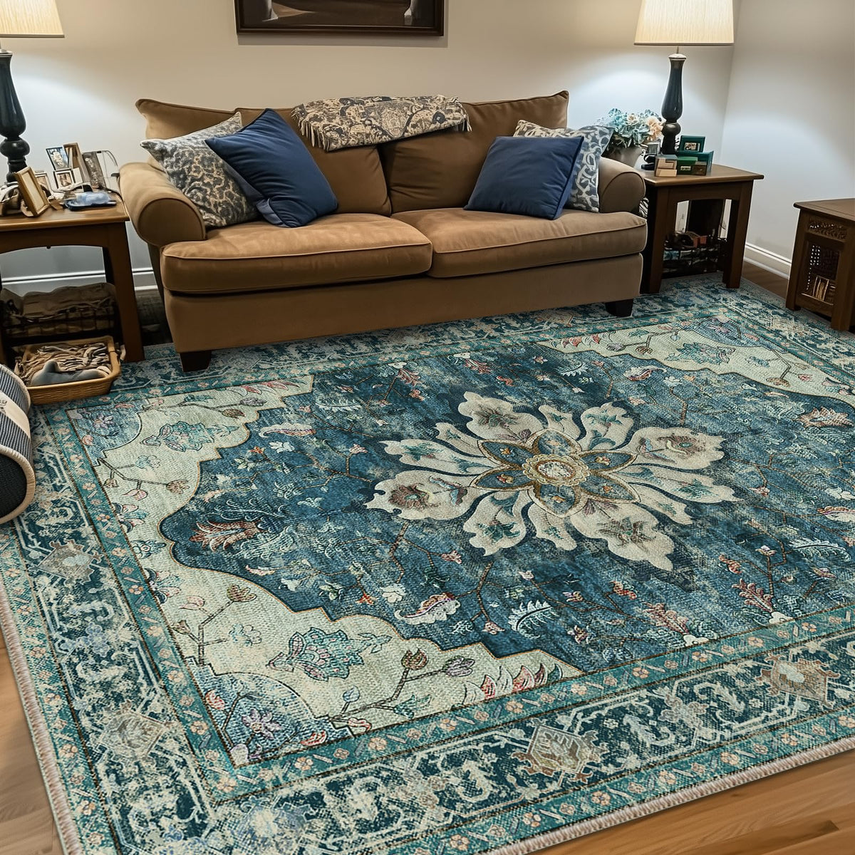 RELEANY area rug 5x7 with washable non-slip floral vintage pattern for living rooms.