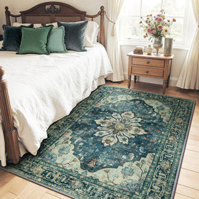 RELEANY area rug living room setup showcasing 5x7 size and stylish design.
