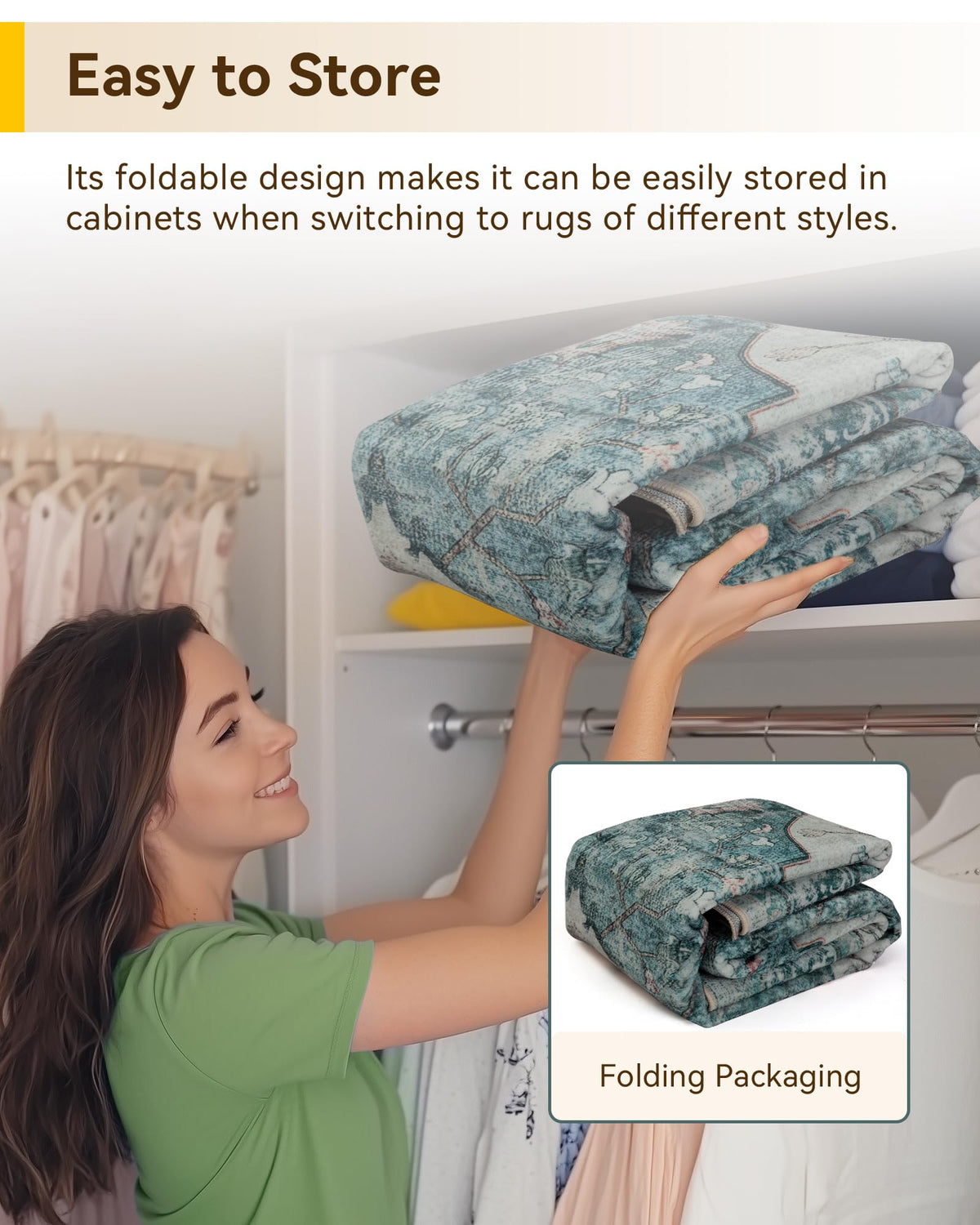 RELEANY area rug machine-washable detail for easy cleaning.