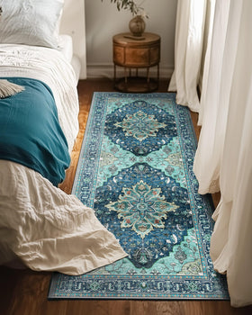RELEANY rug with non-slip backing stays in place on slick floors.
