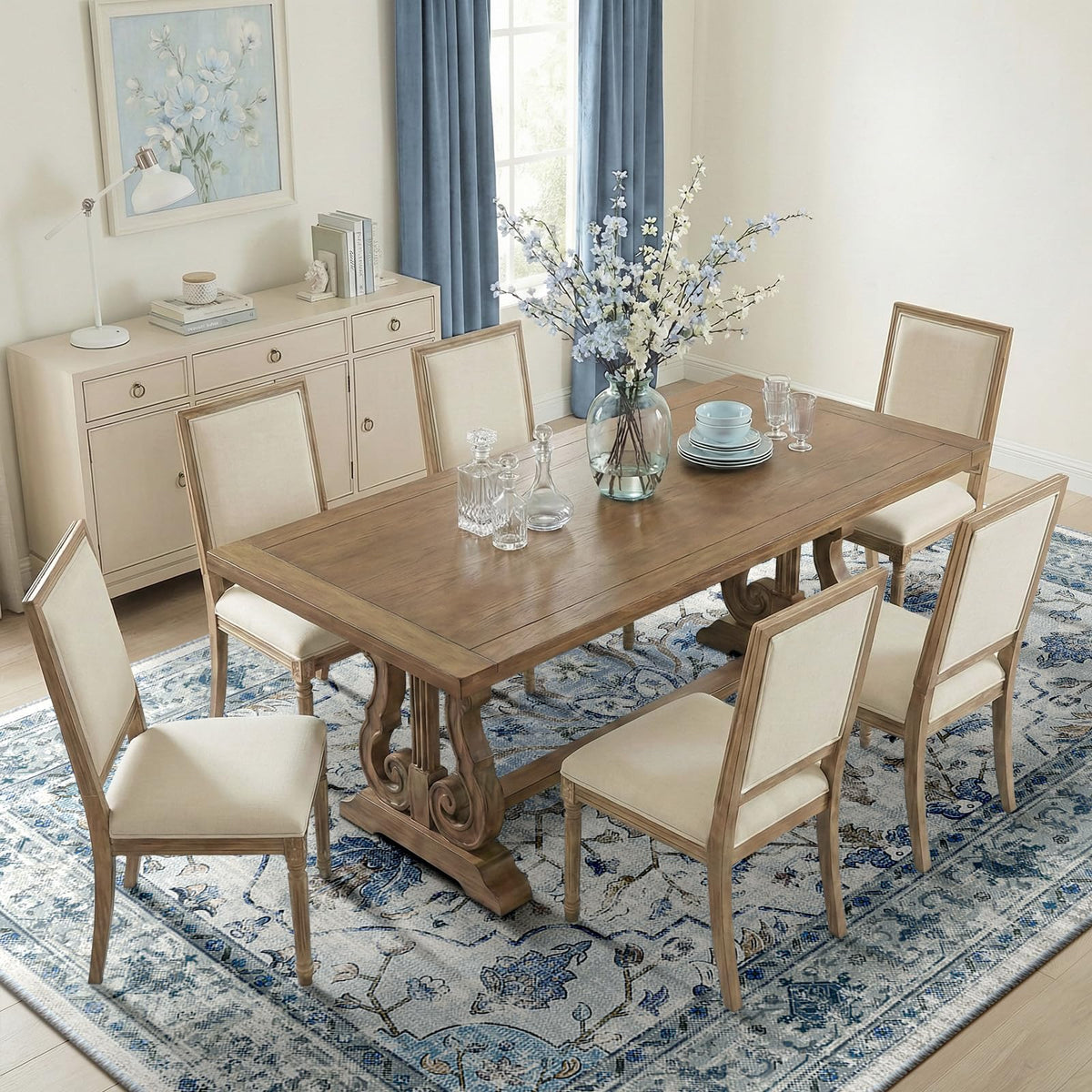 RELEANY bedroom rug in vintage florals adds cozy texture underfoot