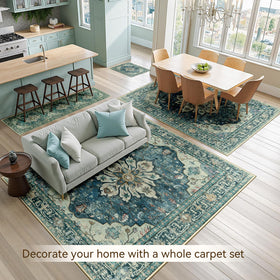 RELEANY dark blue rug creates a cozy focal point for any room