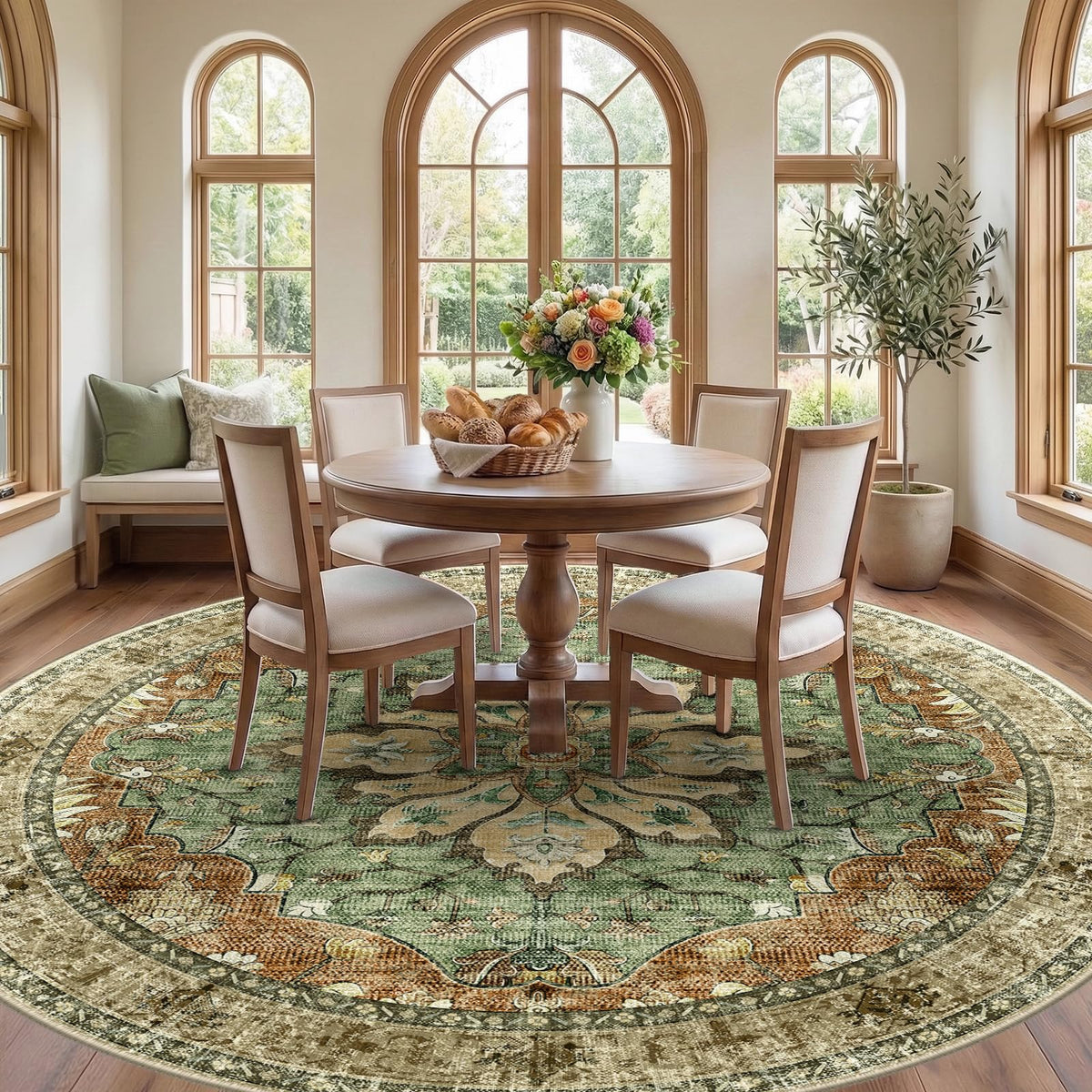 RELEANY distress floral pattern living room rug adds vintage charm