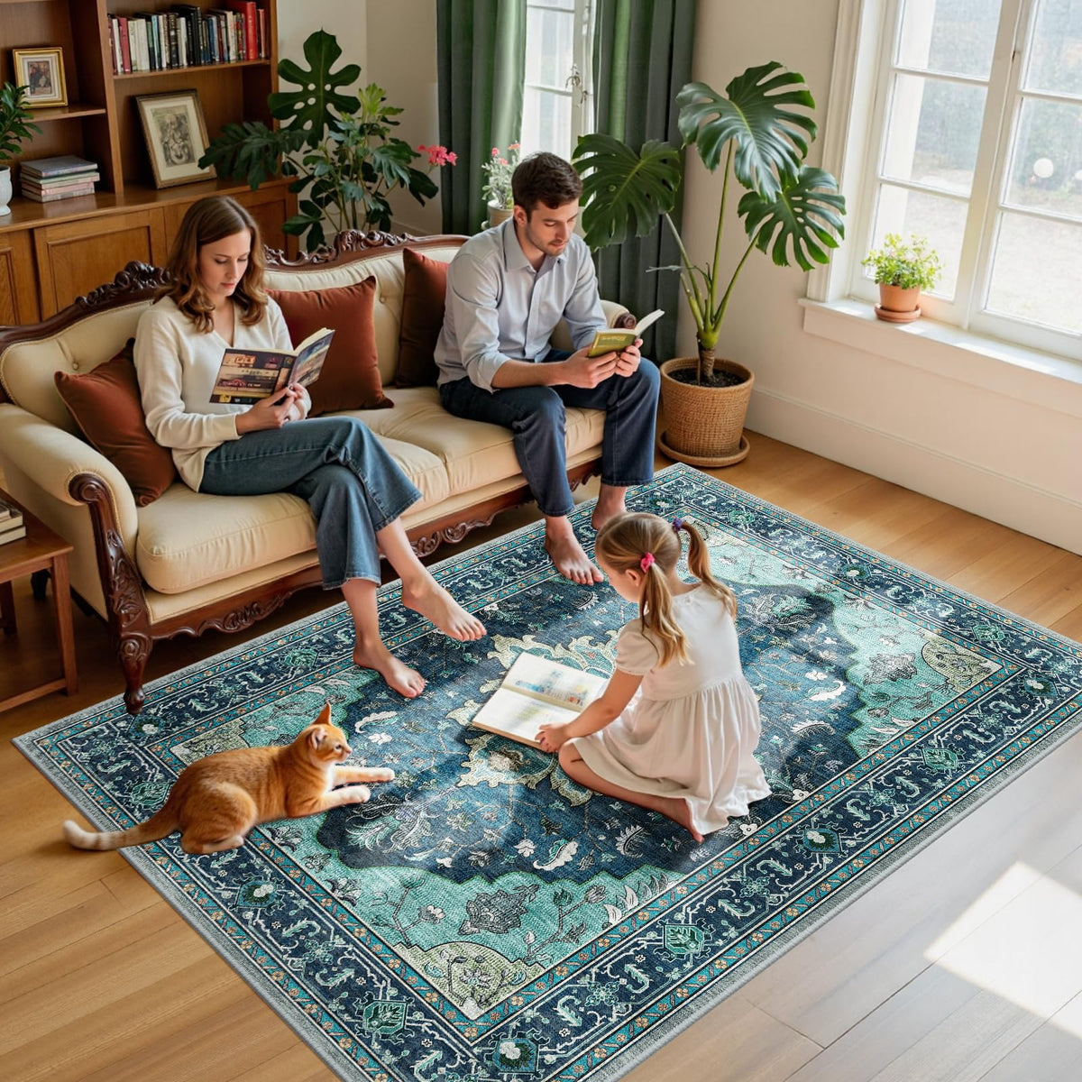 RELEANY distress-print floral rug adds vintage charm to any room.