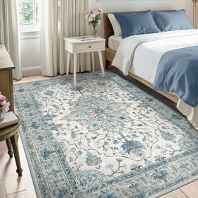 RELEANY floral vintage medallion rug enhances living room ambiance.