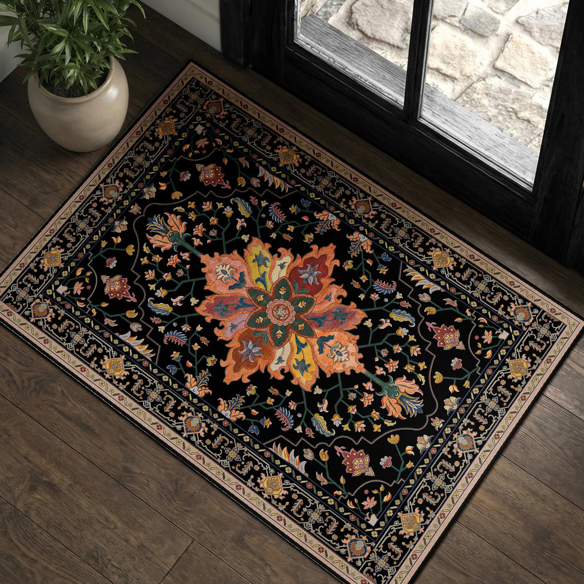 RELEANY floral entry rug with non-slip backing for safe doorways