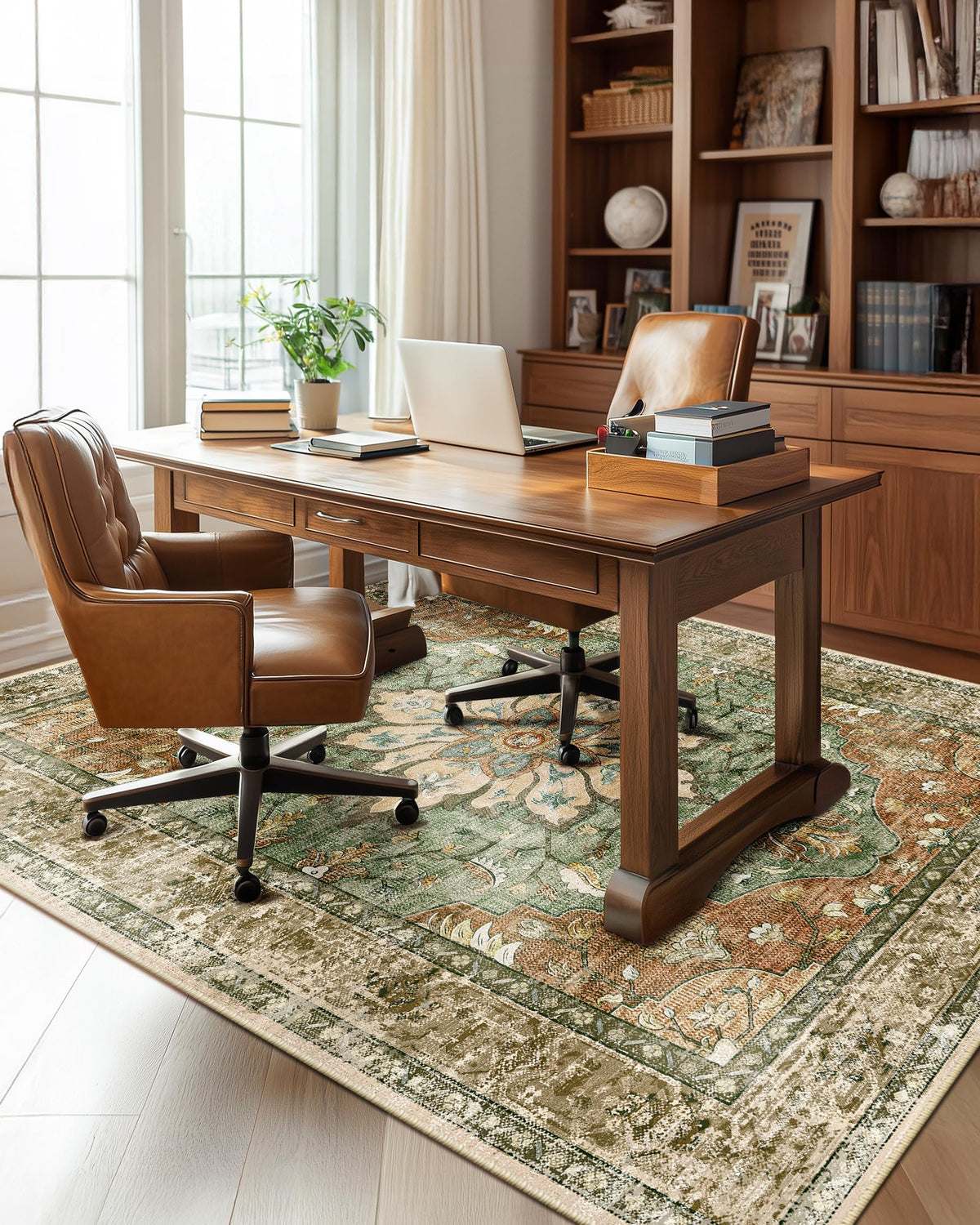 RELEANY floral medallion rug in neutral brown blends with interiors