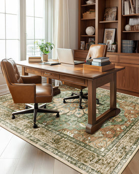 RELEANY floral medallion rug in neutral brown blends with interiors
