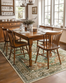 RELEANY floral medallion rug in rust creates warm dining areas
