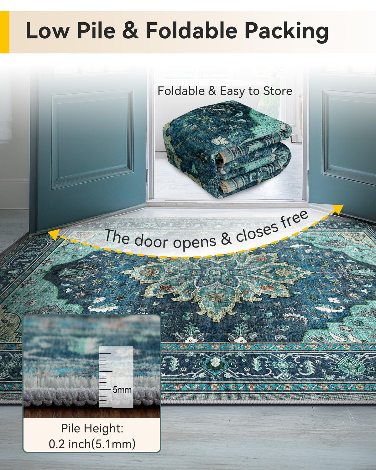 RELEANY folding-packaging rug ships flat for simple storage.