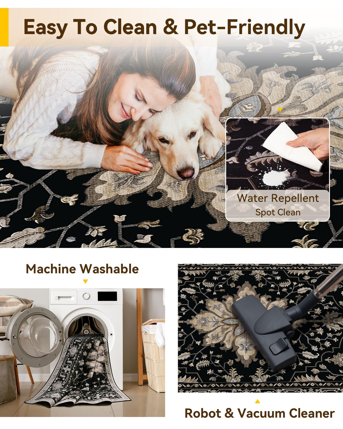 Machine washable rug simplifies cleanup after spills
