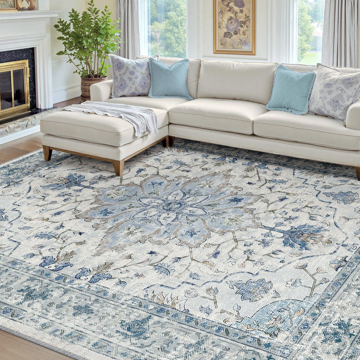 RELEANY living room rug with soft non-slip backing keeps furniture in place